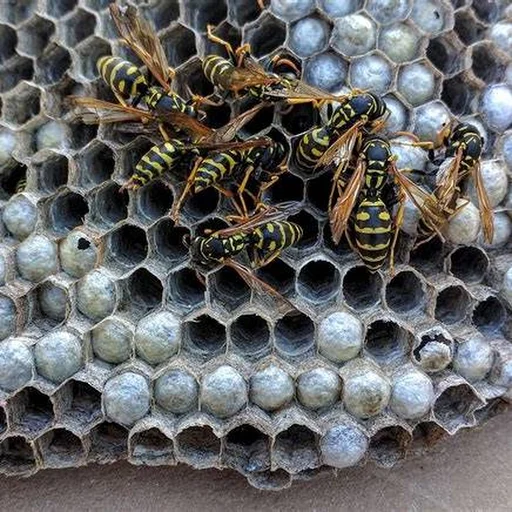 Polistes dominula sur un nid à alvéoles ouvertes
